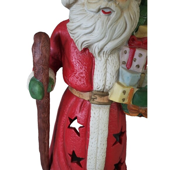 Hand Painted Ceramic Santa 11 inch tall Tea Light Holder Star Cutouts Early 2000 - Picture 6 of 10